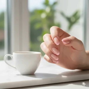 Modern take on a French manicure featuring elegant pink gel nail polish tips over a nude base.