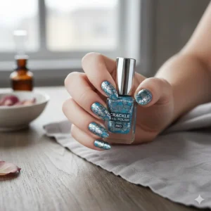Featured image showcasing a vibrant manicure created with the best crackle nail polish over a contrasting base coat.