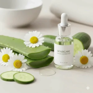 Flat lay of aloe vera and chamomile, common ingredients in the best micellar water for sensitive skin.