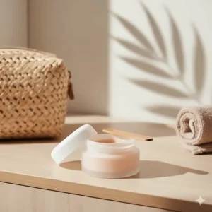 A compact tub of solid cleansing balm, highlighting its mess-free, travel-friendly nature for removing makeup.