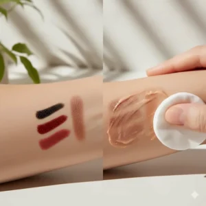 Side-by-side comparison of waterproof eyeliner swatches being dissolved by a top-rated cleansing balm.