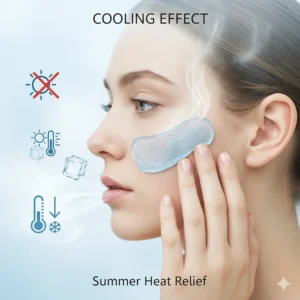 Illustration of a cooling gel moisturizer soothing skin during high summer temperatures.