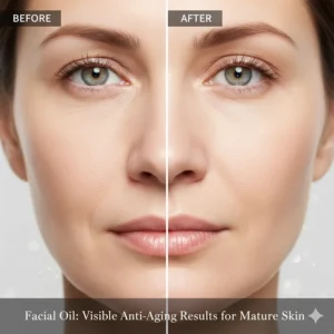 Close-up illustration of skin texture improving and fine lines softening after using nourishing facial oils.
