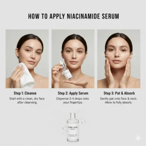 Step-by-step guide on how to apply niacinamide serum to a clean face for maximum pore-refining results.