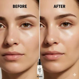 Side-by-side comparison of fine lines before and after using a plumping hyaluronic acid serum.