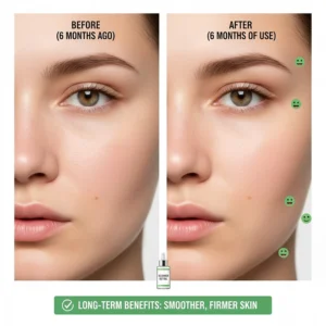 Illustration showing the long-term benefits of using a beginner retinol serum for smoother, firmer skin.