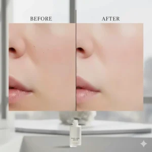 Side-by-side skin texture comparison showing enlarged pores versus smooth skin after using a pore minimizer serum that works.