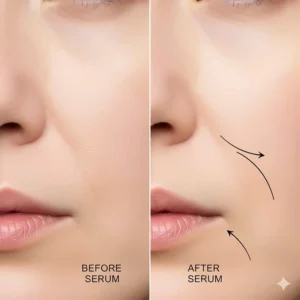 Close up illustration of skin texture showing improved hydration and reduced fine lines after serum use.
