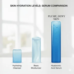 Infographic comparing skin hydration levels when using various types of facial serums.