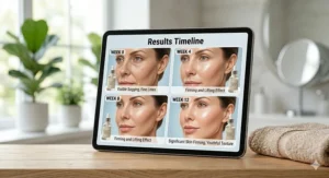Timeline chart showing the expected improvement in skin firmness after consistent use of collagen serum.