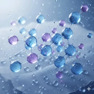 Illustration of hyaluronic acid molecules used in Korean sheet masks for intense skin hydration.