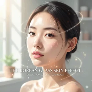 Illustration of the "glass skin" effect achieved through consistent use of Korean hydrating sheet masks.