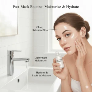 Illustration showing the importance of applying a lightweight moisturizer after using a clay mask for oily skin.