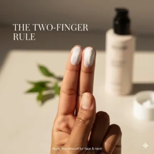 Two fingers covered in mineral sunscreen to demonstrate the correct amount needed for full facial protection.