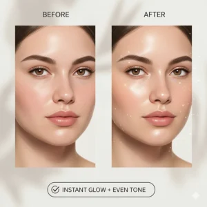 Side-by-side comparison of bare skin versus skin after applying tinted sunscreen for a subtle glow.