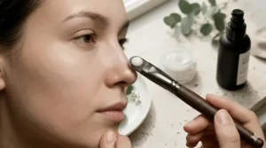 An illustration showing the correct way to dab mattifying primer onto the T-zone for extended wear.