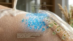 Close-up graphic of moisture droplets to represent the hydrating properties of a gentle cleanser.