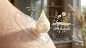 Diagram showing a pH-balanced skincare formula that ensures an ultra gentle cleanser with no irritation.