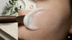 A macro shot showing the smooth, velvety texture of a mattifying primer for all day wear.