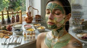 A comprehensive illustration of different face areas receiving targeted treatments simultaneously.
