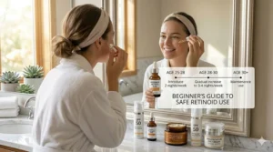 Infographic explaining how to safely introduce a gentle retinoid into an anti-aging routine at age 25.