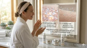 Visual comparison of hydrated skin cells versus dehydrated skin to illustrate the importance of moisture in anti-aging.