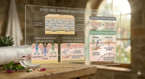A step-by-step skincare routine diagram showing when to apply a peptide serum for wrinkles after cleansing.