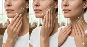 Skincare guide illustration showing the proper way to apply a texturizing cream to the face.