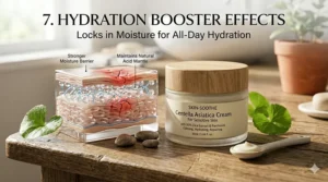 Vector illustration demonstrating the deep hydration and moisture-locking effects of cica cream on dry, sensitive skin.