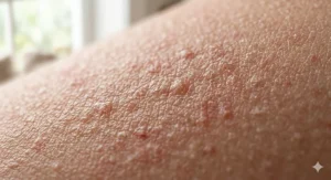 Microscopic illustration of bumpy, uneven skin cells showing a rough skin texture before treatment.