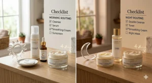 Infographic chart showing how to layer a rough skin texture smoothing cream in morning and evening routines.