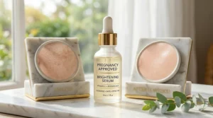 Side-by-side comparison showing skin brightening after using the serum.