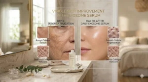A side-by-side comparison showing visible skin improvement after using high-quality exosome serum.