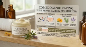 Graphic showing tallow’s low-to-moderate comedogenic rating of 2.