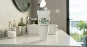 A tube of broad-spectrum SPF 30 sunscreen for daily UV protection on young skin.