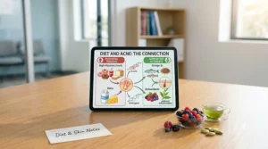 Infographic showing the link between balanced nutrition and managing teenage acne.