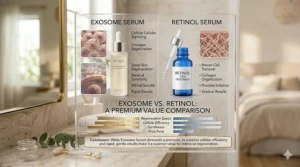 Comparison chart showing why exosome serum is worth the price compared to traditional retinol treatments.