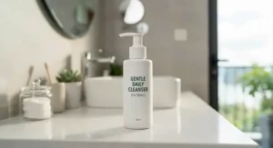 A bottle of gentle, non-comedogenic facial cleanser suitable for teenage skin.
