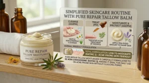Icon set representing a simplified skincare routine using tallow balm.
