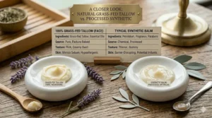 A comparison chart highlighting why grass-fed tallow balm is superior for face care.