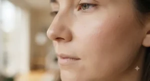 Close-up of skin with natural finish light coverage foundation for everyday wear.