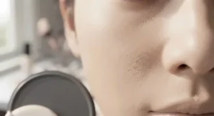 Close-up of full-coverage cushion foundation providing a smooth, non-greasy finish.