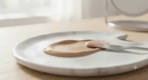 Close-up view of the lightweight texture of liquid matte foundation for oily skin on a palette.