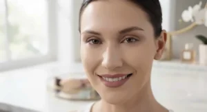 A woman confidently wearing long-lasting full coverage foundation that stays matte on oily skin.