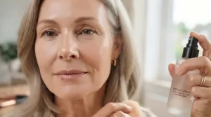 Using a setting spray over foundation for mature skin to prevent settling.