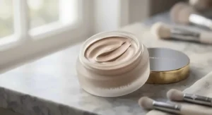 Close up view showing the soft, blendable texture of a popular cream bronzer for fair skin
