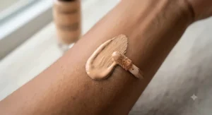 Close-up shot showing the creamy texture of long-wearing brightening concealer for dark circles on skin.