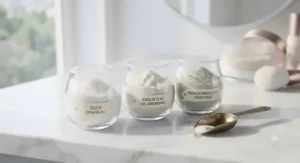 Natural mineral ingredients like silica and clay used in setting powder formulations for oily skin.