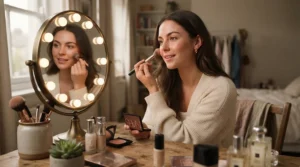 Seamless blend of cream bronzer for dry skin providing a healthy sun-kissed look