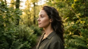 An effortless beauty look achieved with a cream highlighter for a natural dewy look outdoors